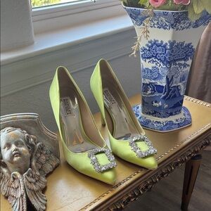 Badgley Mischka Lime Heels with Crystal Buckle